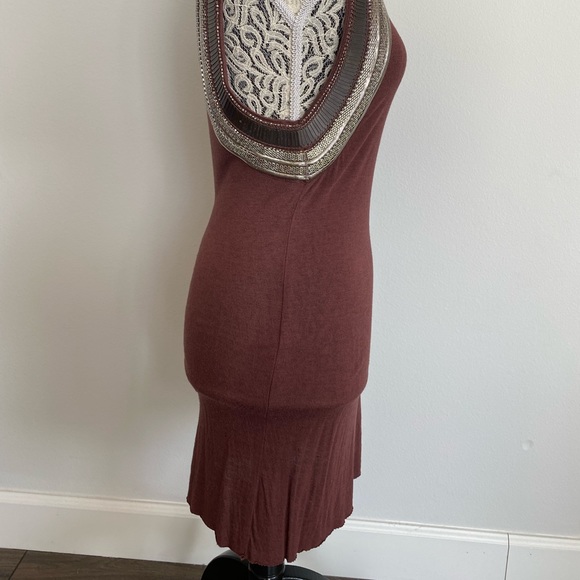 Hand embellished plum dress with metal detailing - Picture 2 of 5